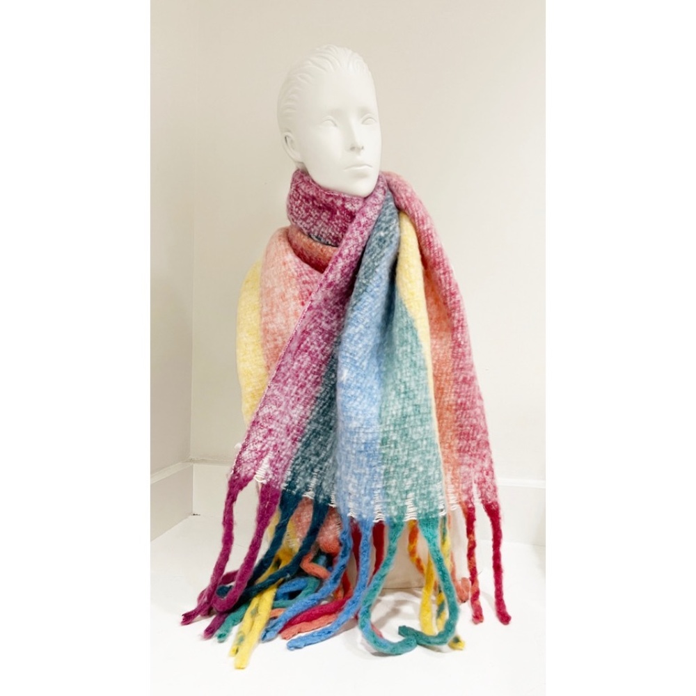 Rainbow Stripe Soft  Chunky Boucle Pride Scarf : Fall / Winter : New Never Worn